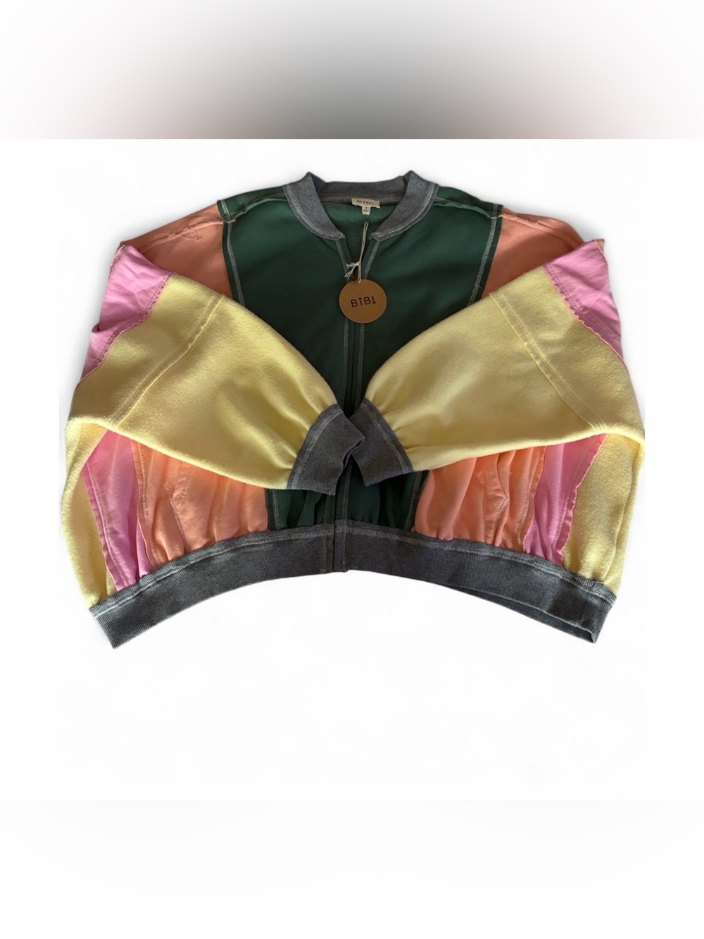 BiBi Colorblock Puffer Jacket in Green, Yellow & Pink